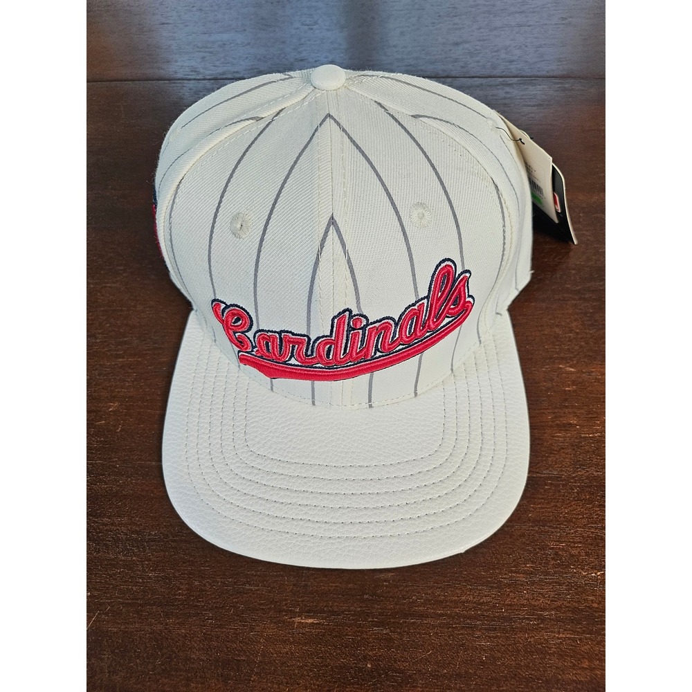MLB Hat Men OSFM White Pinstripe St. Louis Cardinals Snapback Flat Brim Cap